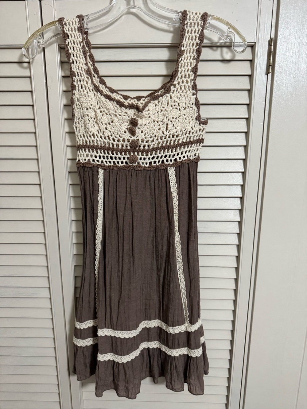 Papaya Crochet Bodice Midi Dress in Cream and Brown